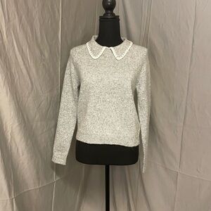 NWT Anthropologie Bailey 44 Women's Gray Sweater with Peter Pan Collar